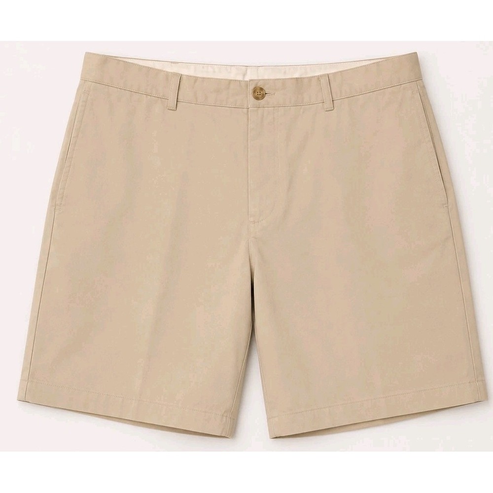 LL Bean Shorts Mens 37 x7.5 Beige Flat Front Chino  Golf Preppy Casual